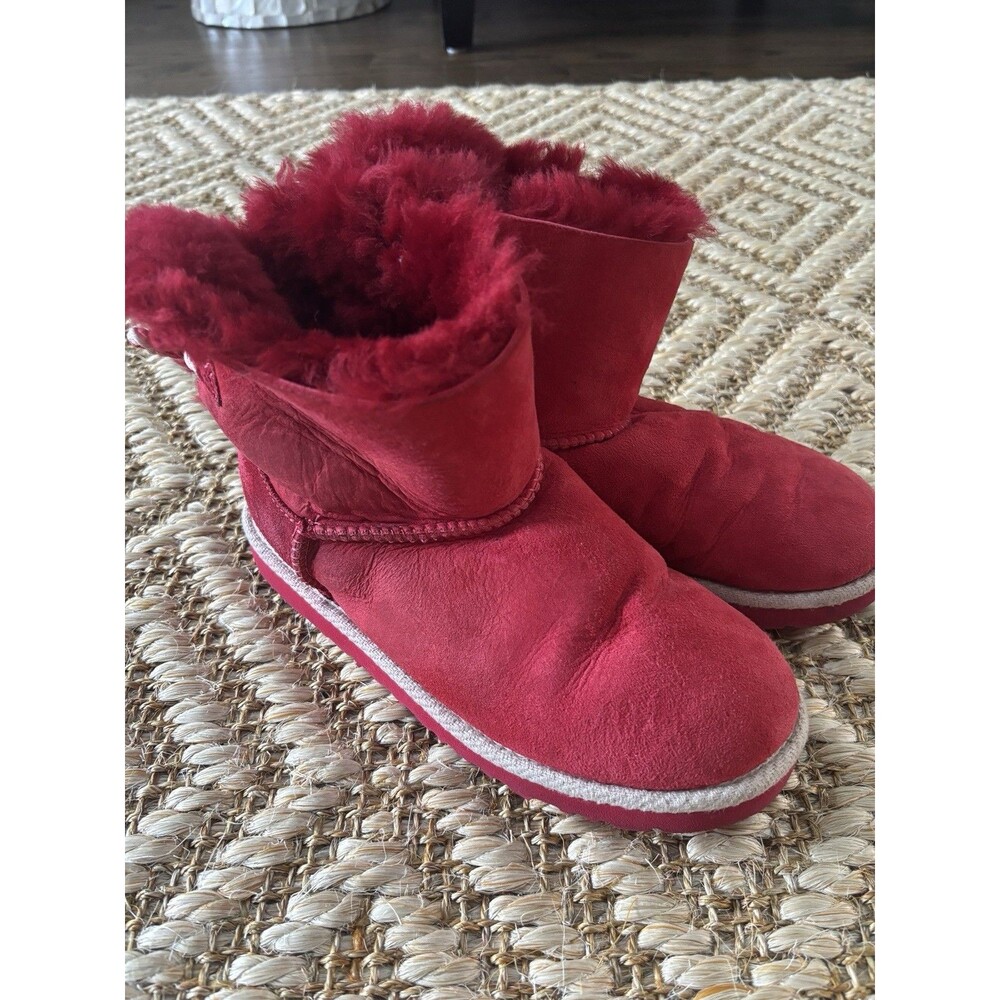 UGG Australia Selene Shearling Rope Boots Womens Girls Sz 5 Red Suede Ankle